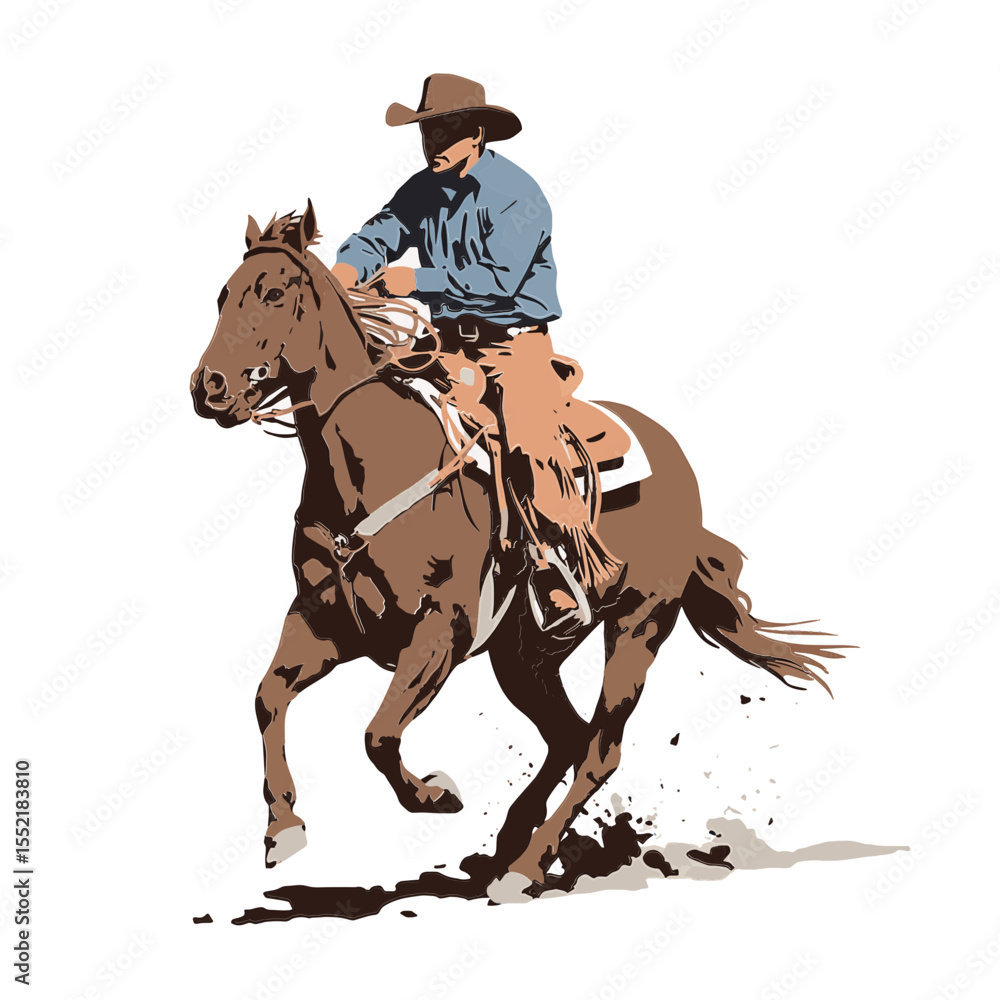 Fototapeta premium Vector Illustration of Saddle Bronc rodeo horse with riding cowboy Isolated with dust coming off