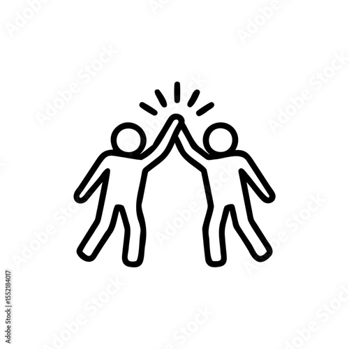 Handdrawn Line Art Two Figures High Five Teamwork Success Celebration highfive
