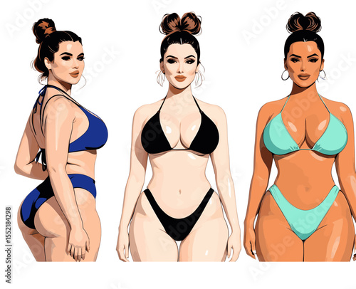 Minimalist Vector of Women in Stylish Bikinis – Flat Design