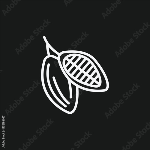 Cacao Pod and Cocoa Bean Icon for Raw Chocolate, Superfood Ingredients, and Gourmet Dessert Making