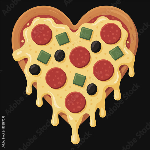 Vector illustration of heart-shaped pizza 