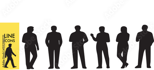 Human Silhouette Grid - Modular People Layout (Vector Diversity Set, Crowd Pattern, Team Matrix) - Black & White Outline Illustration
