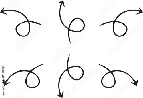 Hand-drawn arrow icon set. A collection of curved