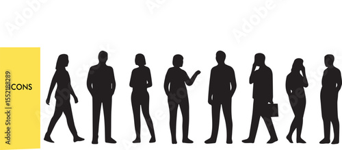 Human Silhouette Grid - Modular People Layout (Vector Diversity Set, Crowd Pattern, Team Matrix) - Black & White Outline Illustration