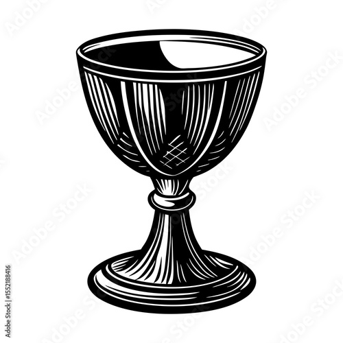 Ornate black and white goblet with engraved details and a wide base