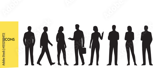 Human Silhouette Grid - Modular People Layout (Vector Diversity Set, Crowd Pattern, Team Matrix) - Black & White Outline Illustration