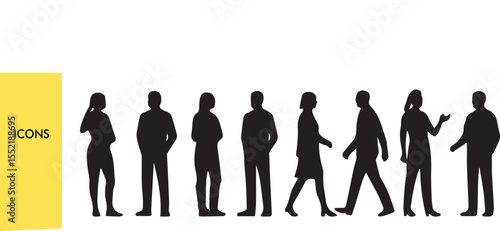 Human Silhouette Grid - Modular People Layout (Vector Diversity Set, Crowd Pattern, Team Matrix) - Black & White Outline Illustration