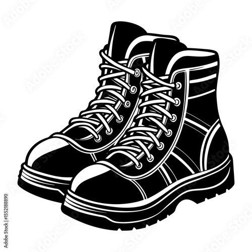 Explore durable black work boots vector illustration for construction and outdoor activities gear