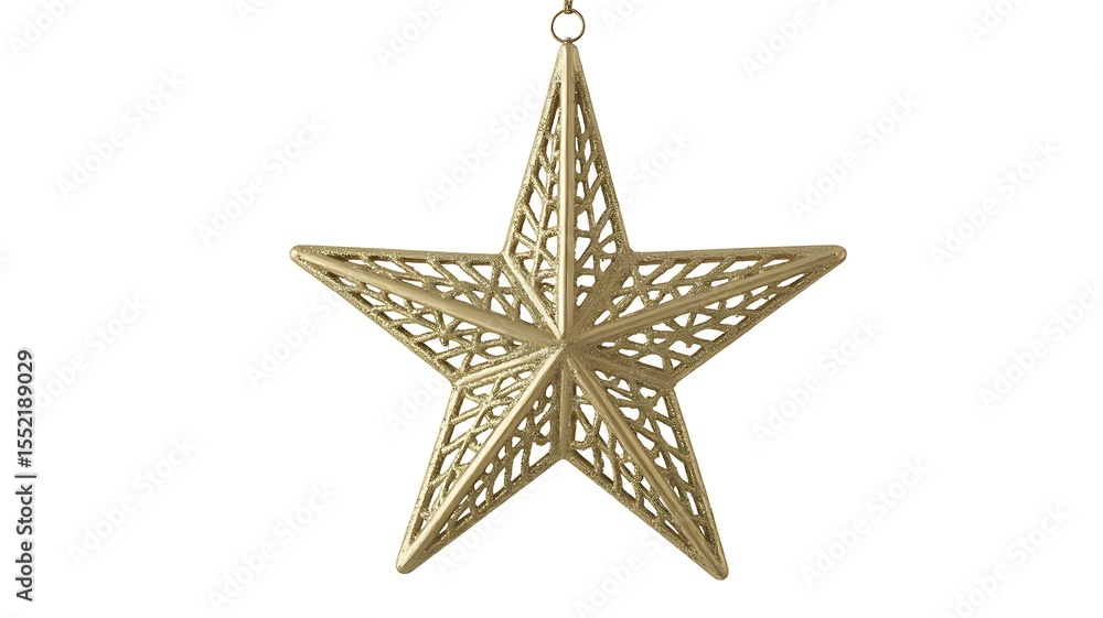 Ornate golden star christmas ornament with intricate lattice pattern hanging Ornate golden star christmas ornament with intricate lattice pattern hanging