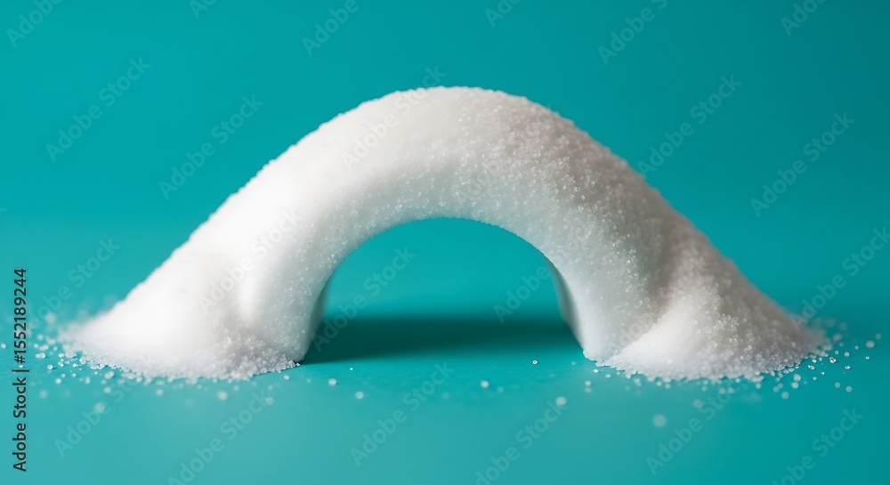 Obraz premium A Sweet Sugar Archway Formed from Grains of White Granulated Sugar on a Teal Background Representing a Miniature Architectural Structure for Culinary Design Ideas