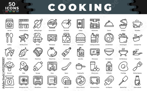 Cooking icons collection. Simple outline vector illustrations.
