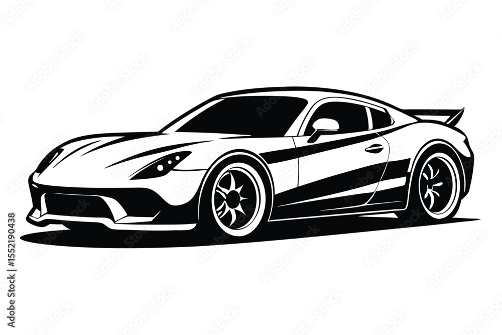 Sleek Black and White Illustration of a Modern Coupe with Sporty Design Elements Sleek Black and White Illustration of a Modern Coupe with Sporty Design Elements