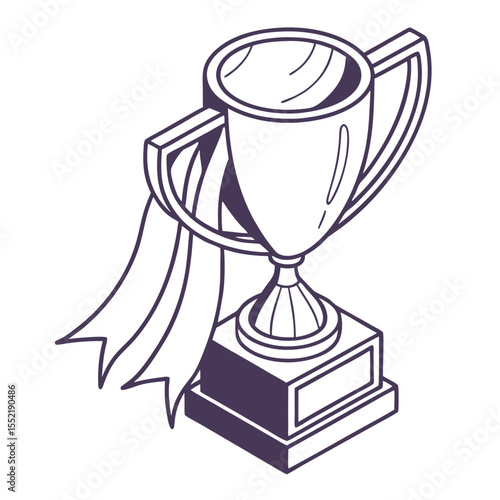 An Award Winning Trophy with a Ribbon and a Pedestal Displayed on a White Background