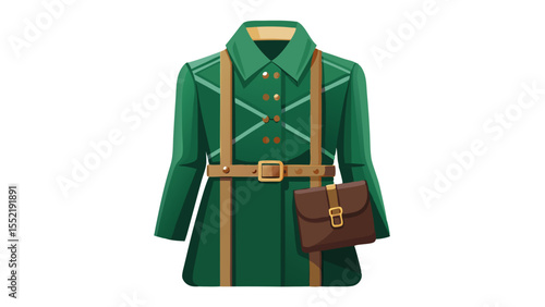 Forest green leather wrapped around a structured silhouette, adorned with bronze hardware, stands proudly on white. A fresh and natural take on classic business fashion.