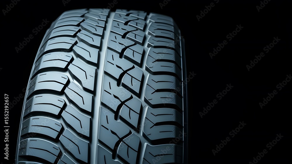 High-quality close-up of a modern tire showcasing its intricate tread design and rubber texture. High-quality close-up of a modern tire showcasing its intricate tread design and rubber texture.