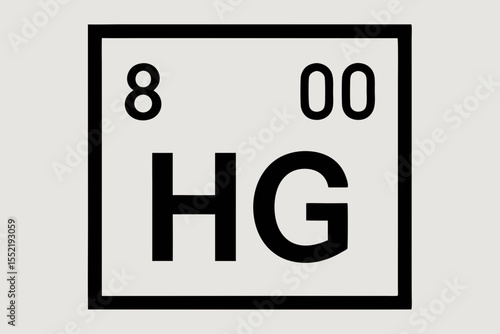 Periodic table element symbol hg for mercury with atomic number 80