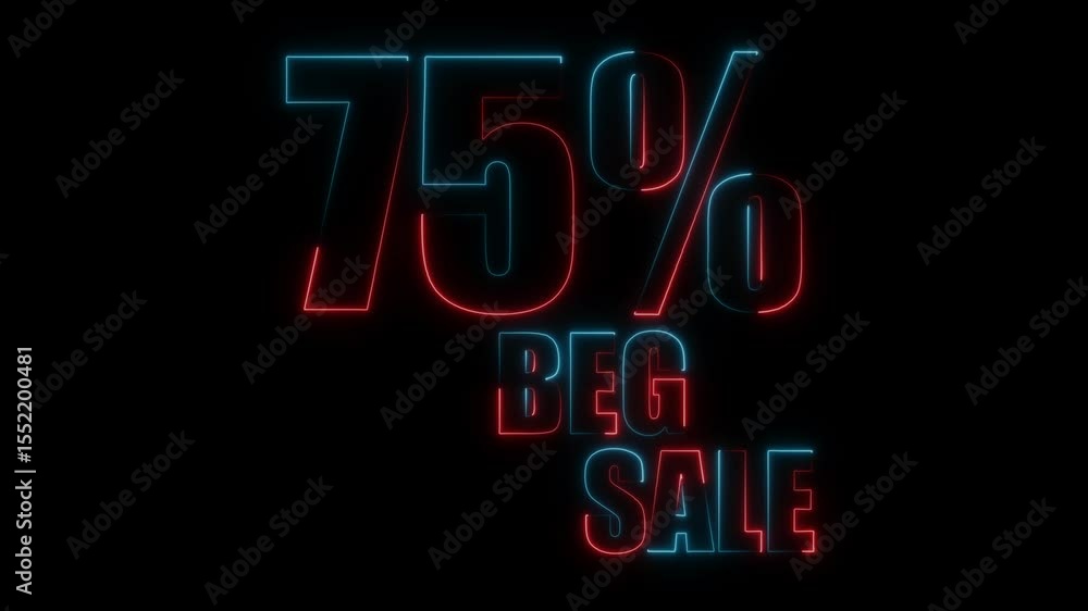 Abstract neon glowing 75% Sale text symbol Template Design animation background. Abstract neon glowing 75% Sale text symbol Template Design animation background.