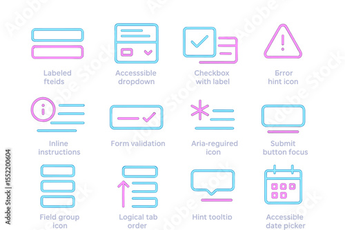 Neon tech icons for accessibility and user interface design