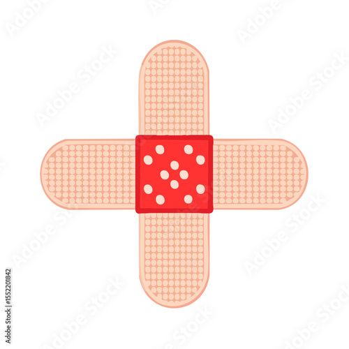 Adhesive Bandage Plaster Cross Shape with Red Dotted Center Patch for Medical Healthcare on Black Background