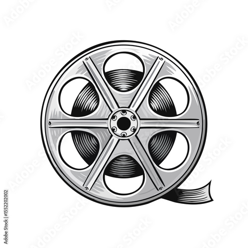 Film reel illustration for motion picture industry and vintage cinema concept on a dark background with retro artistic style
