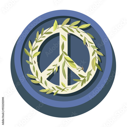 Peace Symbol with Olive Branch on Round Blue Background for Unity, Harmony, and Anti-War Themes
