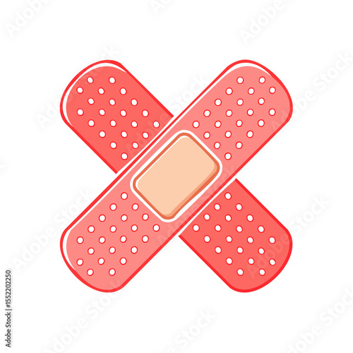 Crossed Adhesive Bandages in Coral Color, Medical Care Illustration, Protection and First Aid Solution