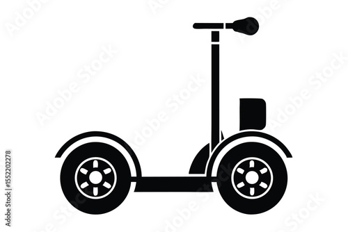 Silhouette of Black TwoWheeled Personal Transporter with Handle and Platform on White