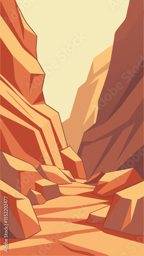 Stylized canyon landscape illustration suitable for various design projects with transparency