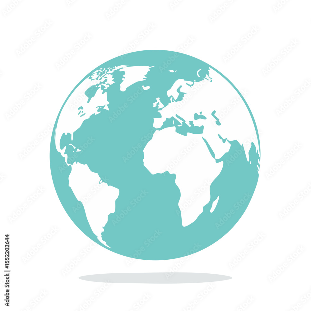 World globe with continents in vector style illustration displaying a flat icon, showing Africa, Europe, America, and Asia World globe with continents in vector style illustration displaying a flat icon, showing Africa, Europe, America, and Asia