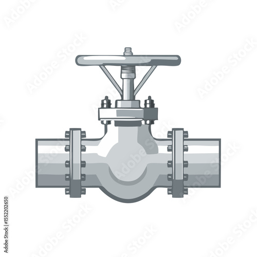 Illustration of an Industrial Metal Gate Valve on Pipes Against Black Background