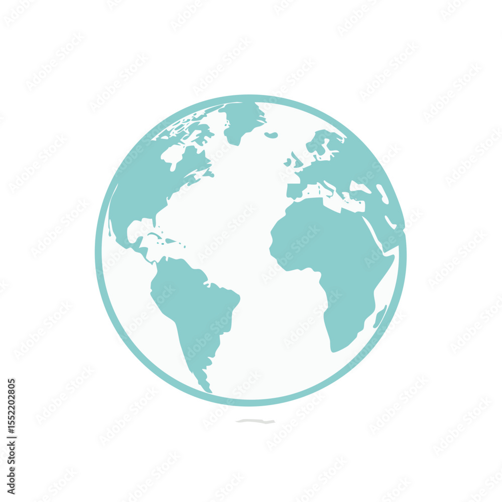 Vector Globe Icon Showing Continents and Oceans in Light Blue and White Colors Global Awareness Concept Vector Globe Icon Showing Continents and Oceans in Light Blue and White Colors Global Awareness Concept