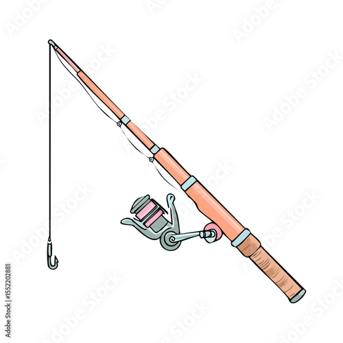 Fishing rod with reel ready for angling sport equipment for hobby or vacation on black background