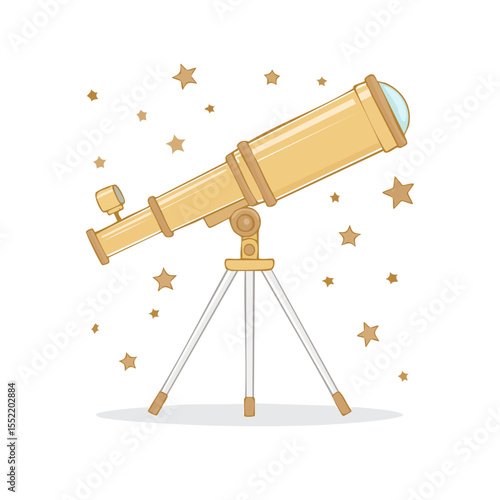 Illustration of telescope against night sky with stars astronomy equipment for exploration and stargazing on a black backdrop