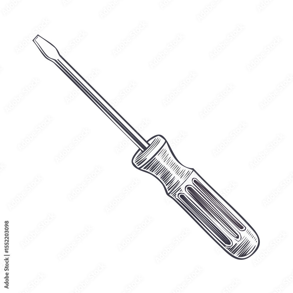 Fototapeta premium Screwdriver Illustration, Hand Tool with Flat Head and Handle on Black Background