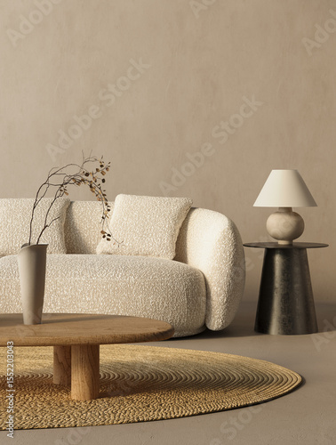 3d render of a Poster frame mock-up in green home interior background with lounge green sofa, table and decor in living room,	

