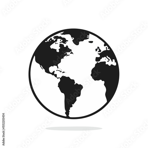 Globe Icon Showing Americas and Africa Continents with Shadow on Dark Background