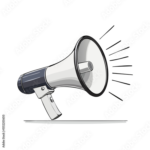 Megaphone Illustration on Black Background, Loudspeaker Communication Tool with Gray Accents
