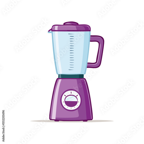 Purple kitchen blender appliance food preparation tool with measurements and a knob for blending smoothies and ingredients