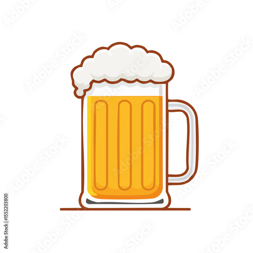 Isolated Cartoon Style Beer Mug with Foamy Head and Amber Liquid on a Black Background