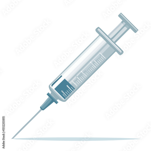 Illustration of hypodermic needle with liquid in syringe with gradient coloring on dark background