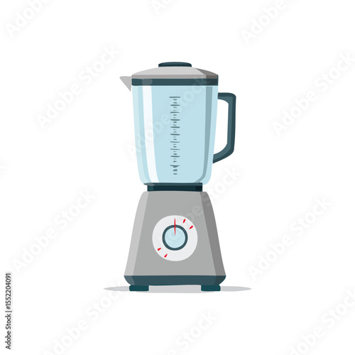 Illustration of kitchen blender with measurements for cooking and food preparation in a modern style