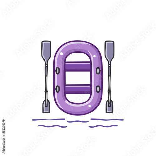Cartoon Style Inflatable Raft Illustration With Paddles Water Sport Recreation Aquatic Activity Adventure Leisure Lifestyle