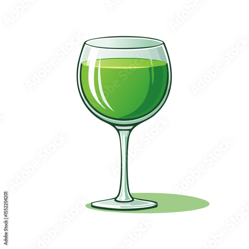 Green Liquid in Clear Glass - Cartoon Style Beverage Illustration on Black Background