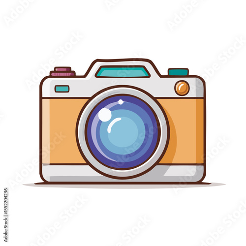 Retro Camera Cartoon Style Vector Illustration Photo Equipment Photography Lens