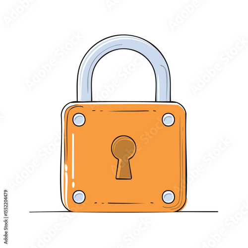 Cartoon padlock illustration in orange and silver against a black background lock security concept for web design icon or symbol