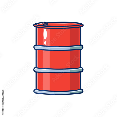 Red Metal Barrel Isolated on Black Background Industry Material Storage Container Fuel Resources Chemical Drum Vector Illustration