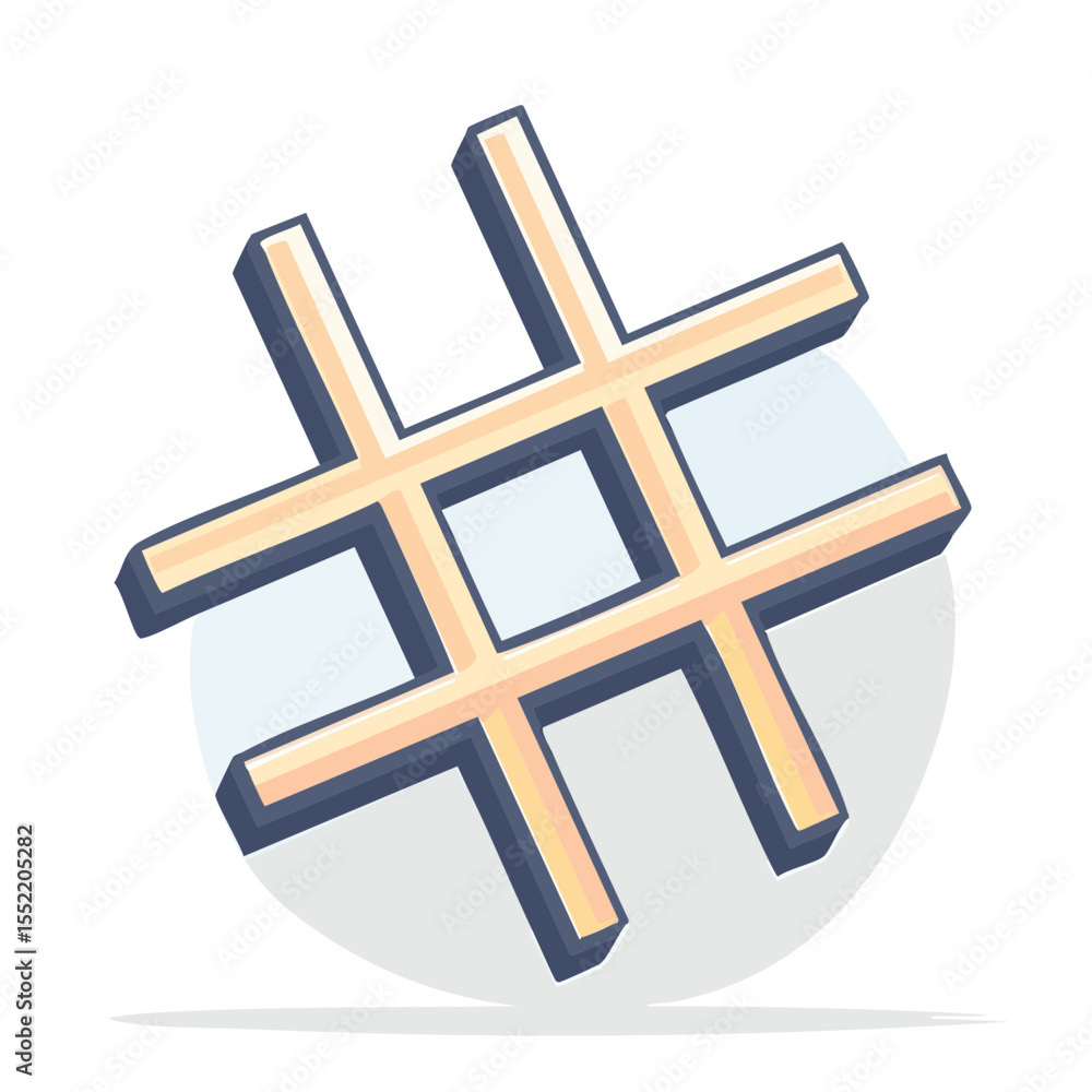 Fototapeta premium Abstract Hashtag Symbol with 3D Effect and Shadows on Gray Round Background