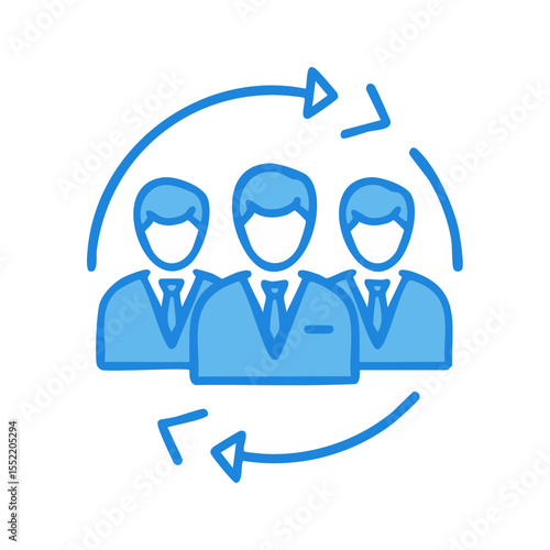 Business Teamwork Workflow Icon Design Depicting Collaboration, Productivity and Connected Cycle of Process Management with Arrows Indicating Rotation