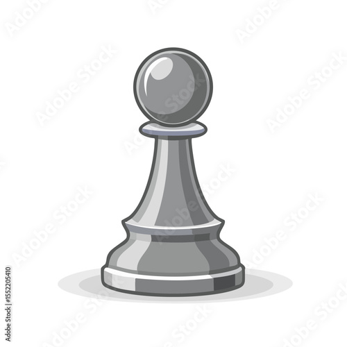 Isolated Cartoon Chess Pawn Piece in Gray Tones Against Black Background