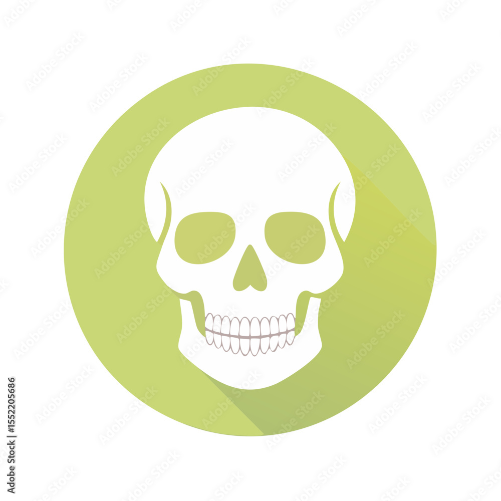 Fototapeta premium Flat Design Skull Symbol Graphic on Green Circle a Death Skeleton Icon Halloween Mortality Concept Design Element Graphic Illustration